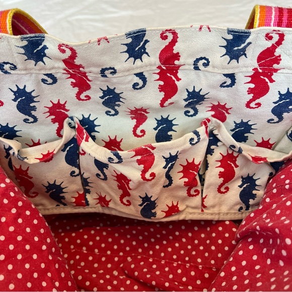 Bungalow 360 Rainbow Stripped Canvas Tote Seahorses - Picture 6 of 8